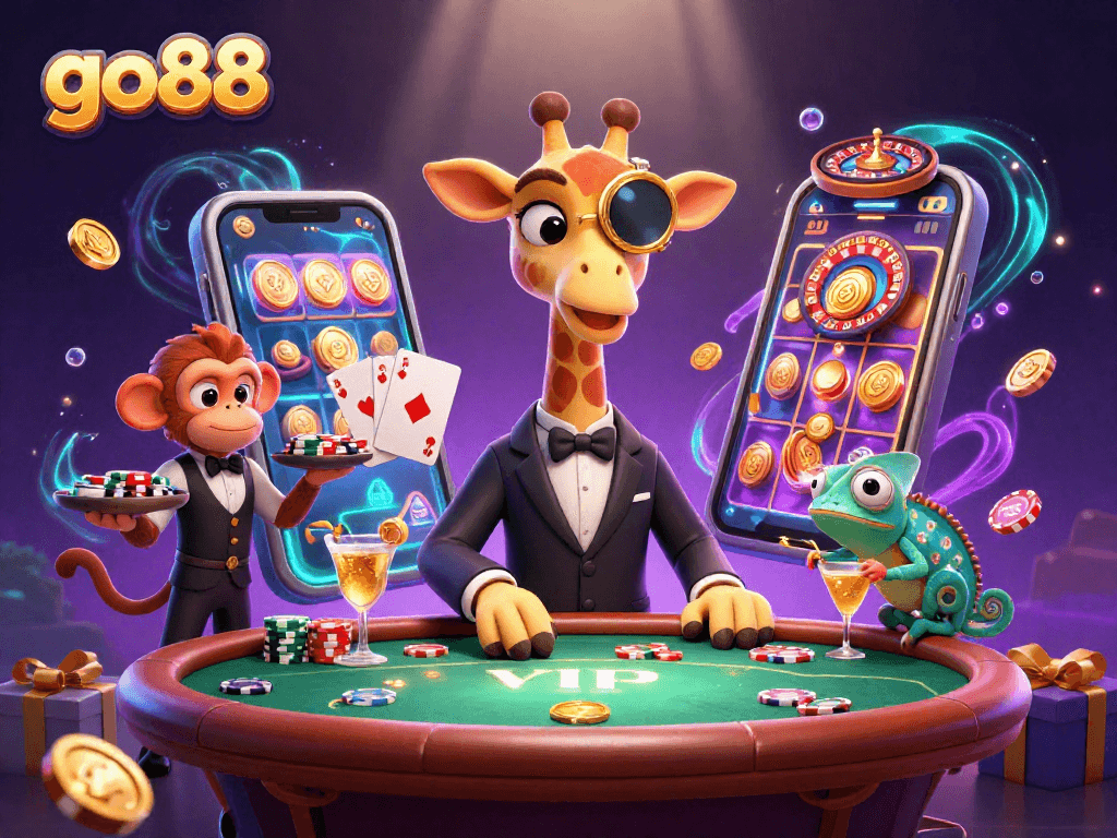 Experience thrilling gaming at go88 with a high-roller giraffe and entertaining casino scene.