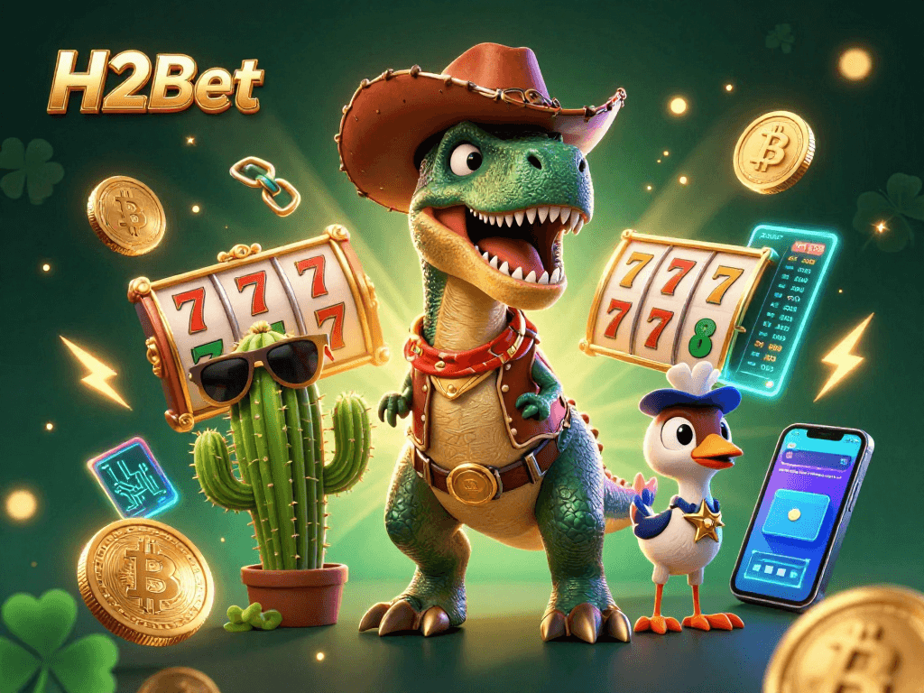 Spin to win at H2Bet with our 3D cartoon characters amidst flashy casino themes.