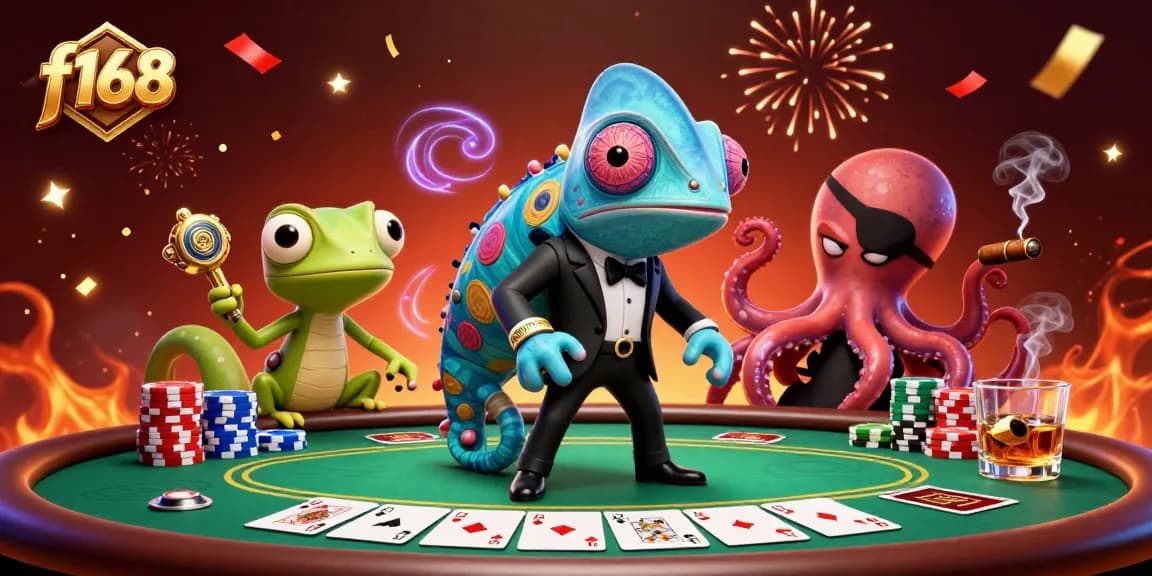 Join the excitement at f168 with vibrant poker action featuring a secret agent chameleon.