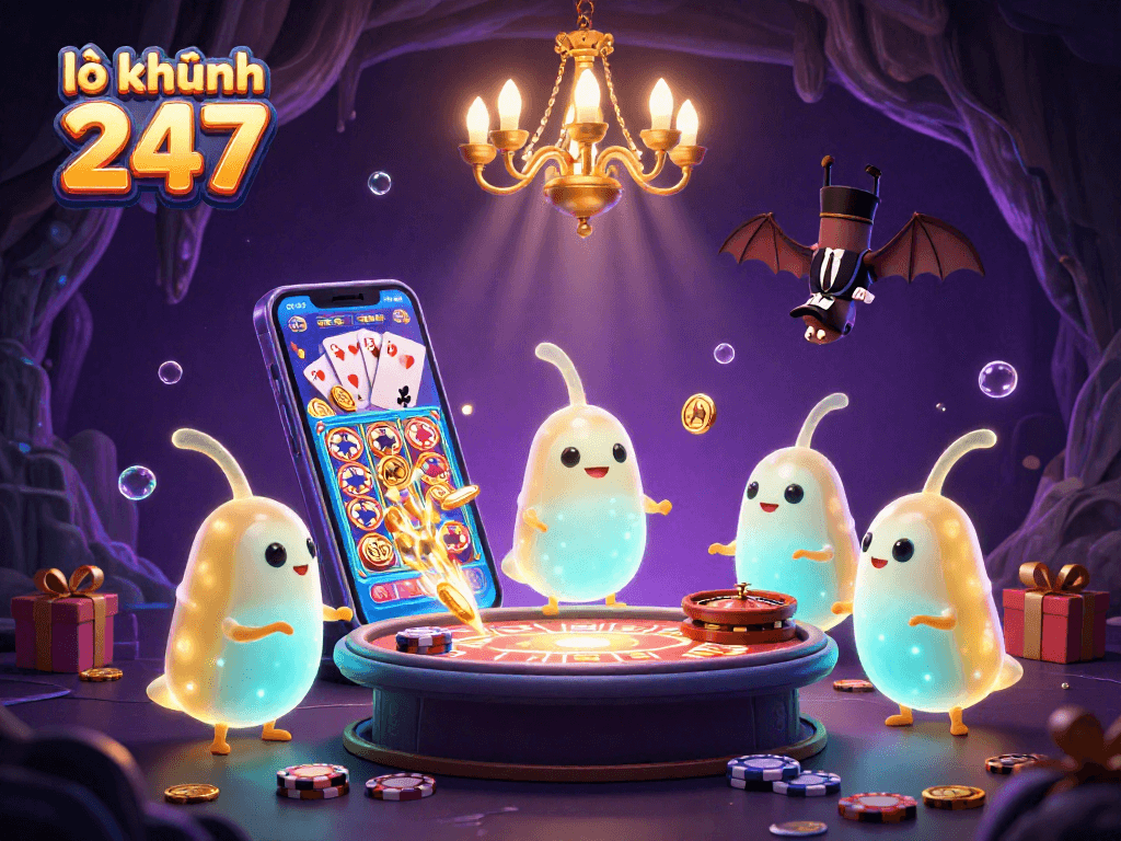 Engage with lô khung 247 in a vibrant casino scene illuminated by glowworms and featuring dynamic game elements.