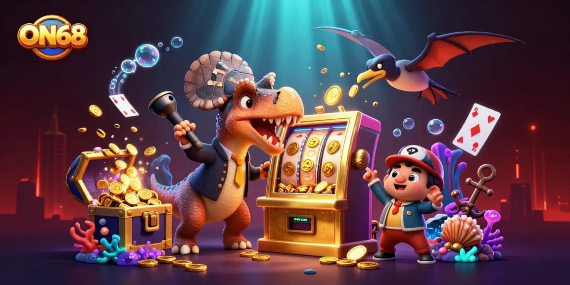 Spin to win with ON68 as dinosaur characters bring excitement to casino jackpots.