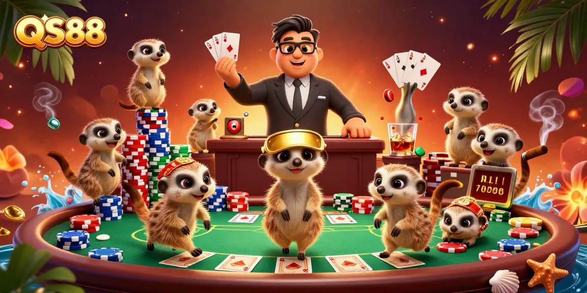 Experience the excitement of QS88 with meerkats running a vibrant casino operation.