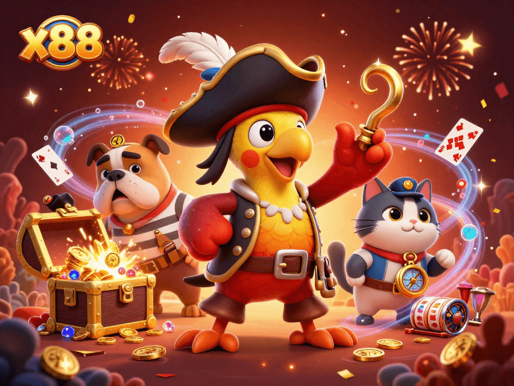 x88 players strategizing their fortune with a vibrant underwater treasure scene filled with excitement.