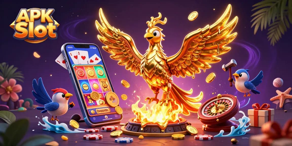 Spin the APK Slot and watch golden coins erupt in this vibrant casino scene!