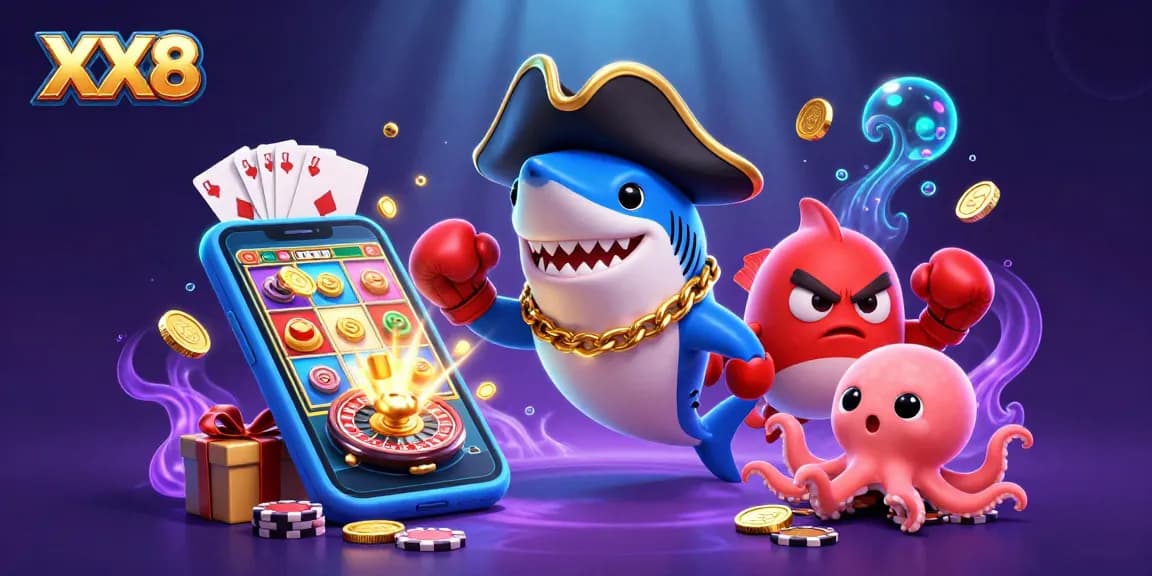 Experience thrilling gameplay with the lively characters of XX8 in a vibrant 3D casino scene.