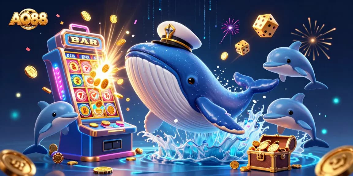 Experience AO88's exciting gaming world with an engaging 3D illustration depicting vibrant characters and casino elements.