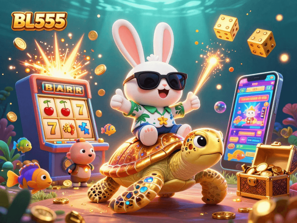 Experience the thrill of winning with BL555 in an exciting casino adventure scene.