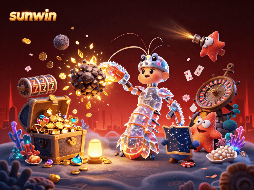 Experience winning with sunwin's vibrant slot games in this action-packed illustration.