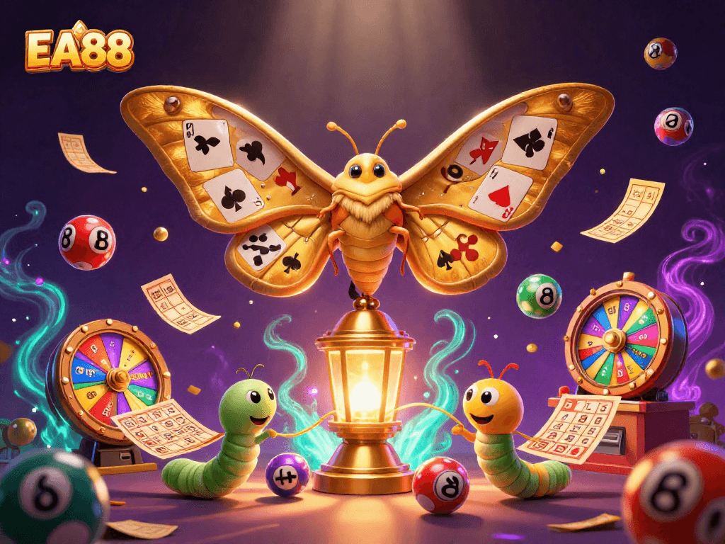 Spin golden reels with EA88's colorful lottery balls and vibrant gamescape atmosphere.