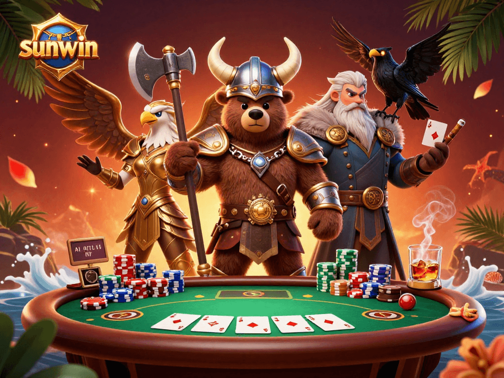 Engage with sunwin’s thrill as a Viking bear and Valkyrie eagle battle beside poker chaos.