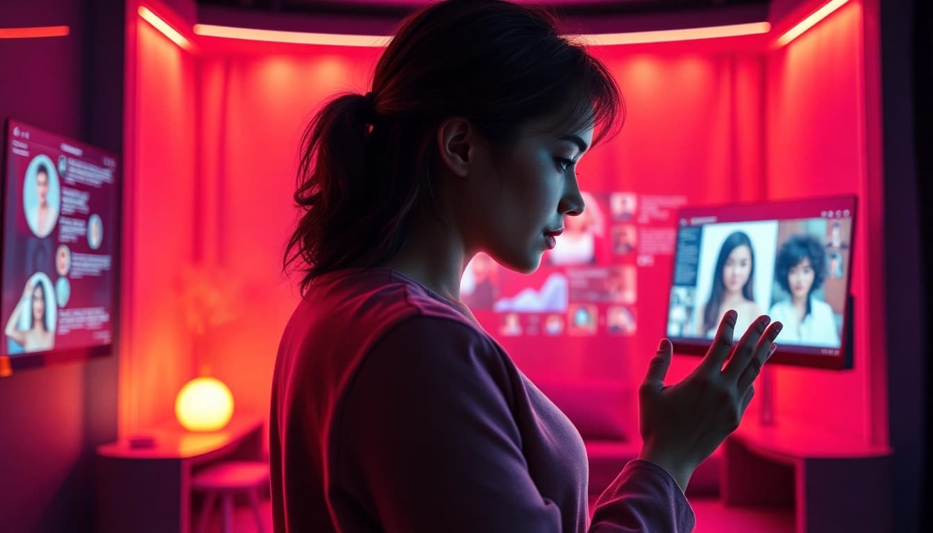 Engaging sexting AI avatar chat scene with cozy ambiance.
