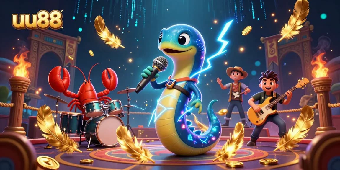 Experience the underwater excitement of uu88 with a vibrant DJ eel and band performing on stage.