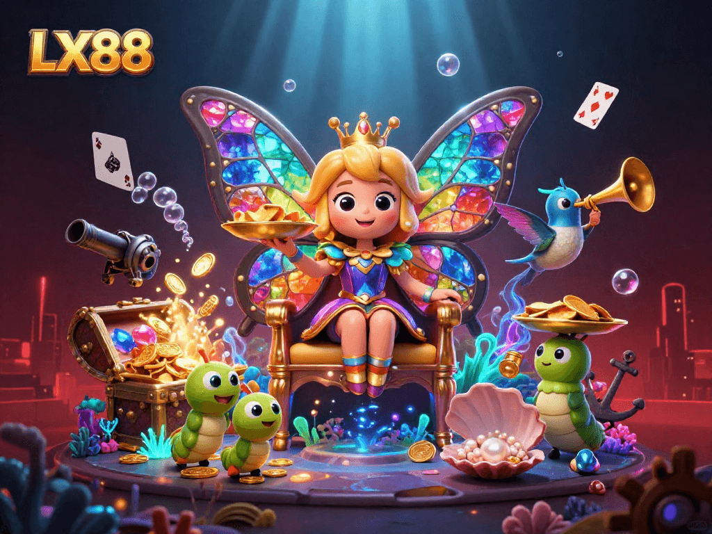 Experience winning moments at LX88 with vibrant characters amidst a colorful gambling adventure.
