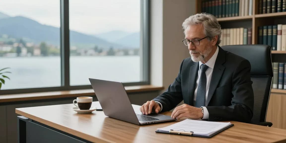 Valken Legal Swiss lawyer consulting clients with personalized service in a modern office setting.
