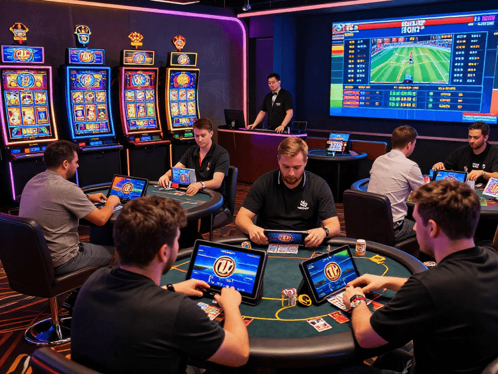Engaged players enjoying TK 1971 online casino games with vibrant graphics.