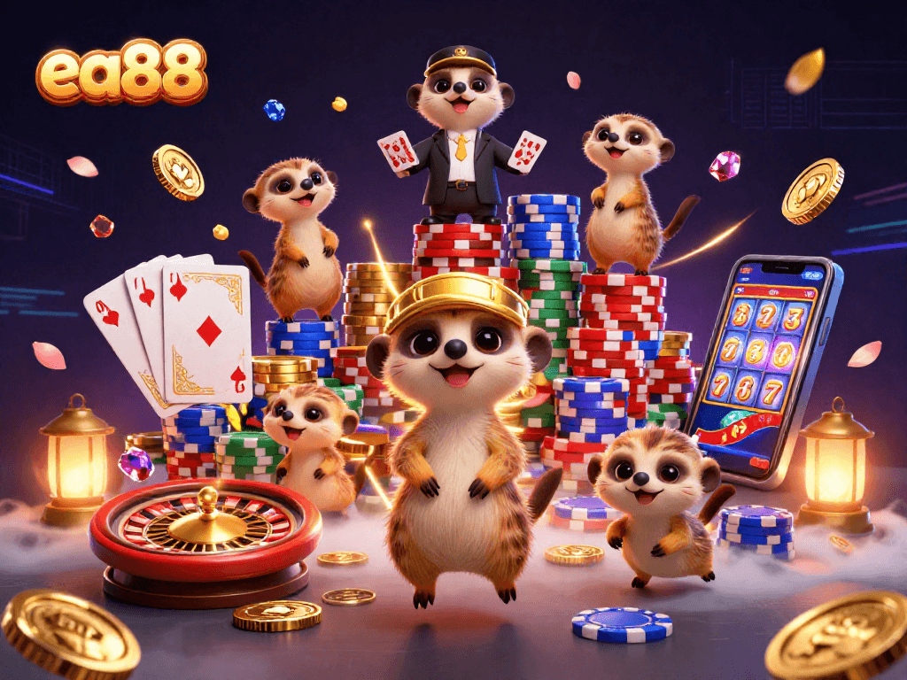 Experience thrilling gameplay at ea88 casino with meerkats overseeing exciting gambling action.
