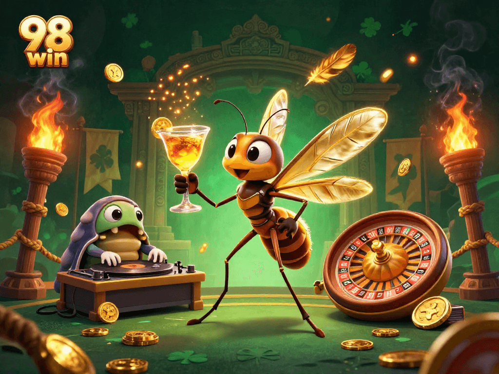 Experience the thrill of gambling with the 98 win casino's vibrant 3D characters and elements.