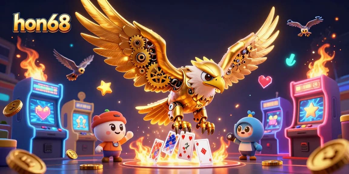 Experience thrilling action at hon68, where the cybernetic eagle dive through holographic cards.