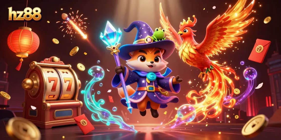 Experience the thrill of hz88 with a vibrant casino scene featuring magical elements.