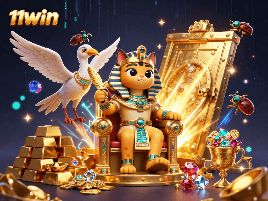 Experience thrill with 11WIN's golden treasures in this vibrant online casino scene.