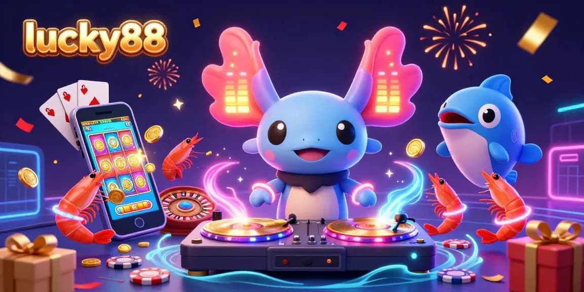 Experience the excitement at lucky88 with vibrant casino elements and colorful character scenes.