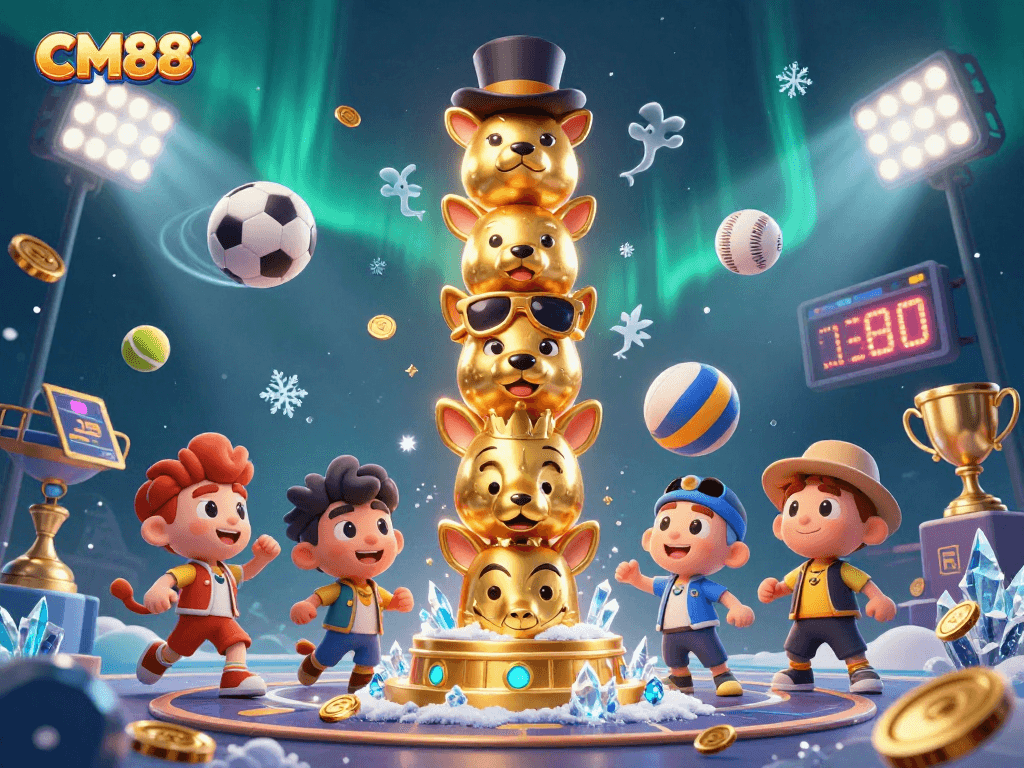 Experience thrilling gaming at CM88 with dynamic sports elements and a golden totem in action.