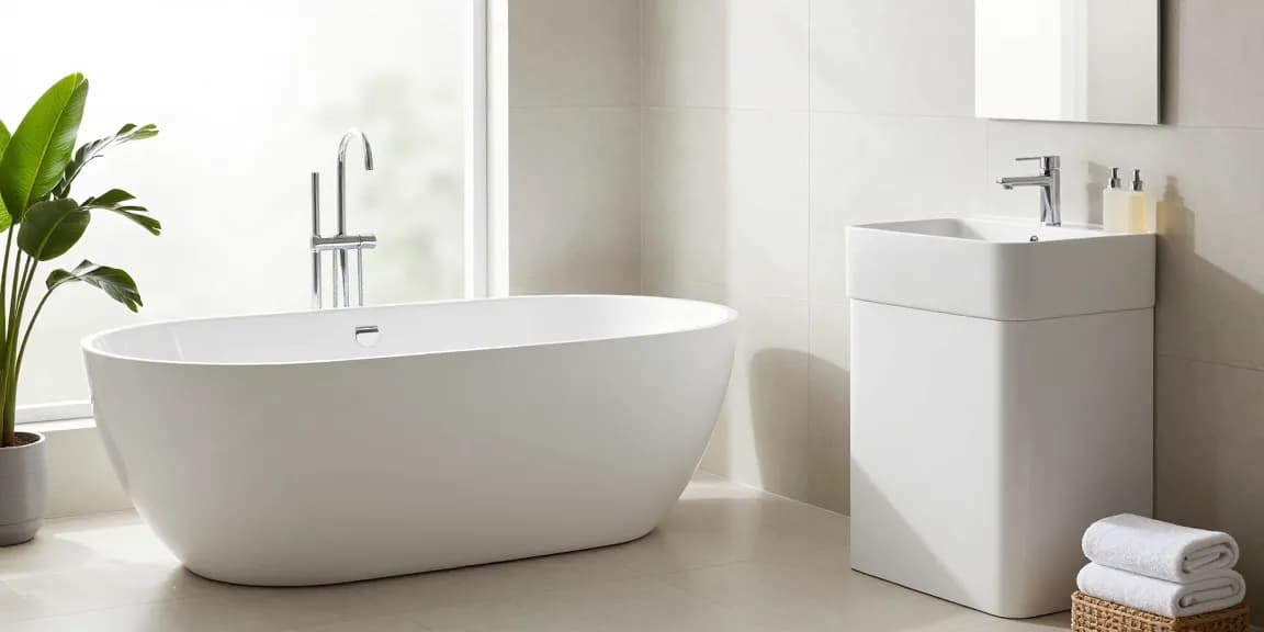KKR solid surface bathtub and basin in a modern bathroom with seamless design.