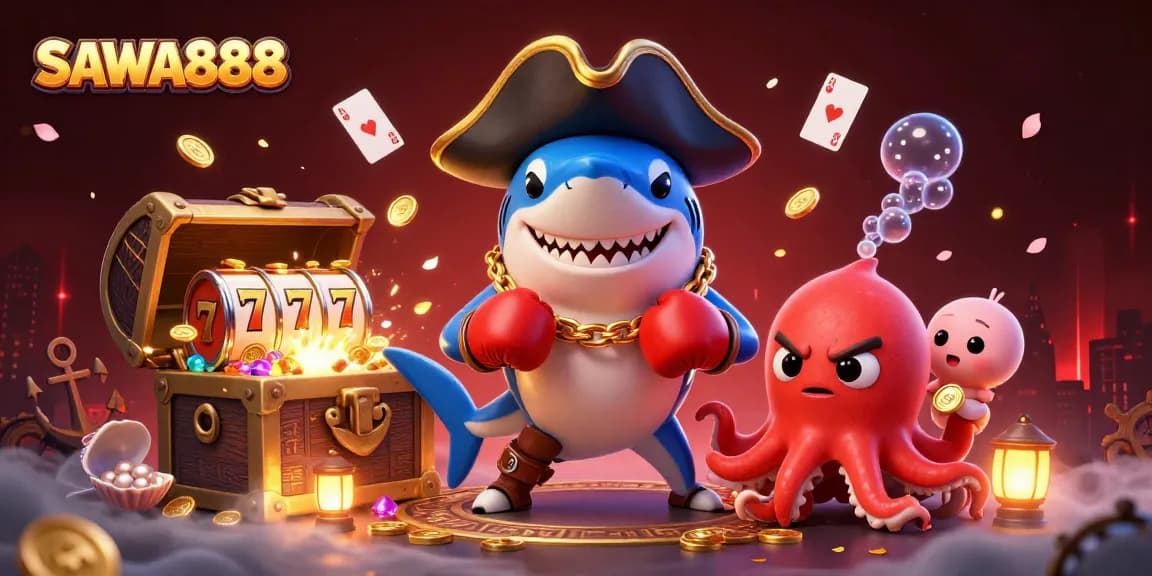 Spin and win with SAWA888 in a vibrant underwater casino scene filled with treasures.