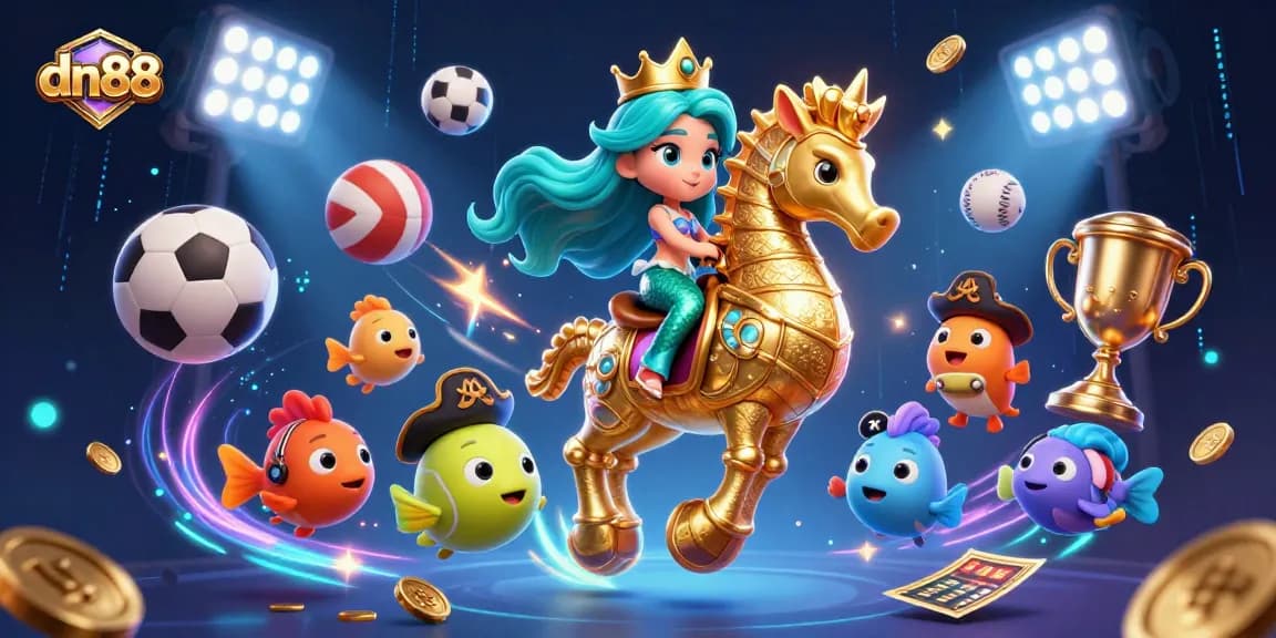 Engage with thrilling gameplay at dn88 while enjoying vibrant scenes of cartoon mermaids and sports elements.