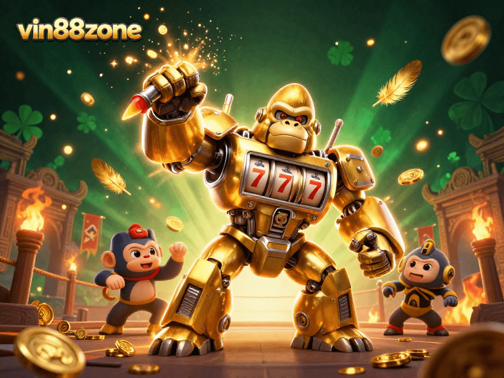 Experience thrilling gameplay at vin88zone with a dynamic golden gorilla mech and exciting casino elements.