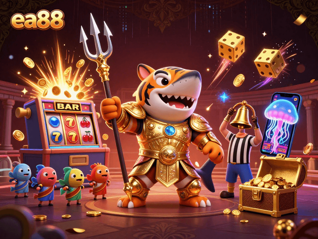 Experience thrilling wins at ea88 with an underwater casino adventure featuring vibrant characters and slot jackpots.