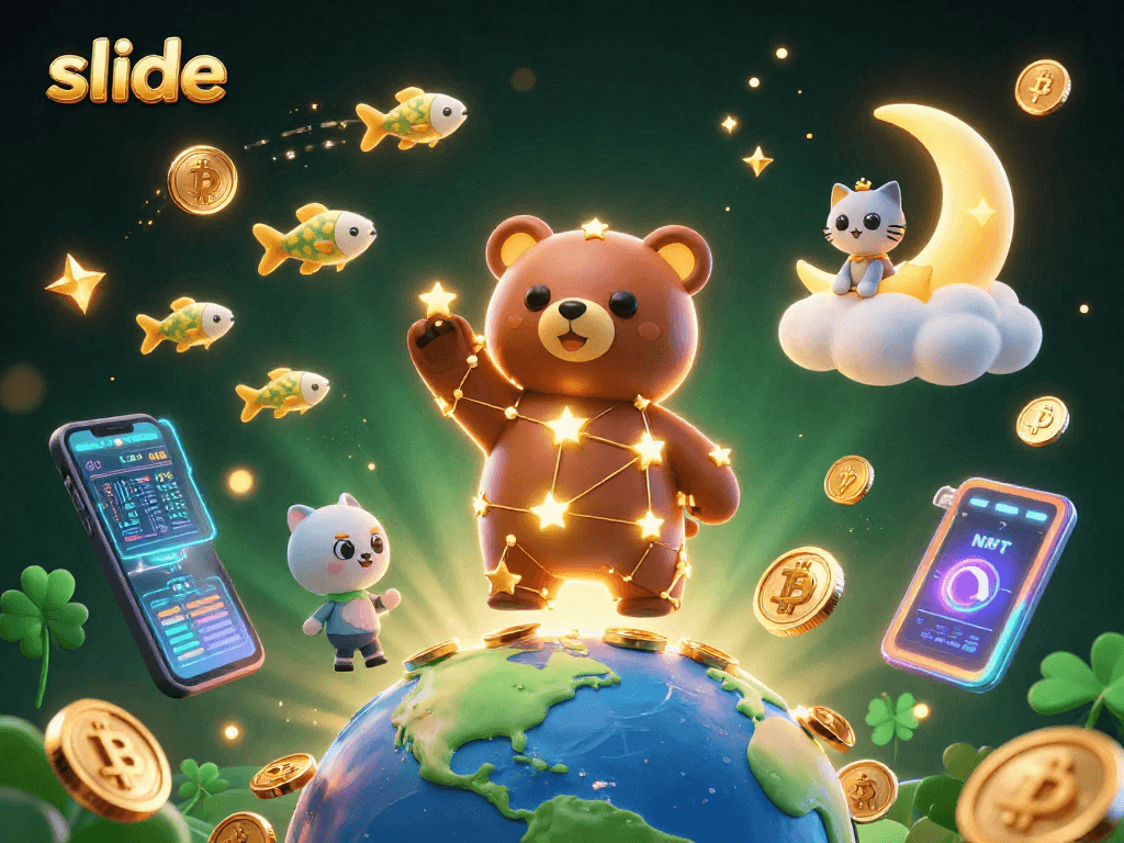 Engage in the thrilling slide game mechanics with interactive stars, coins, and crypto elements.