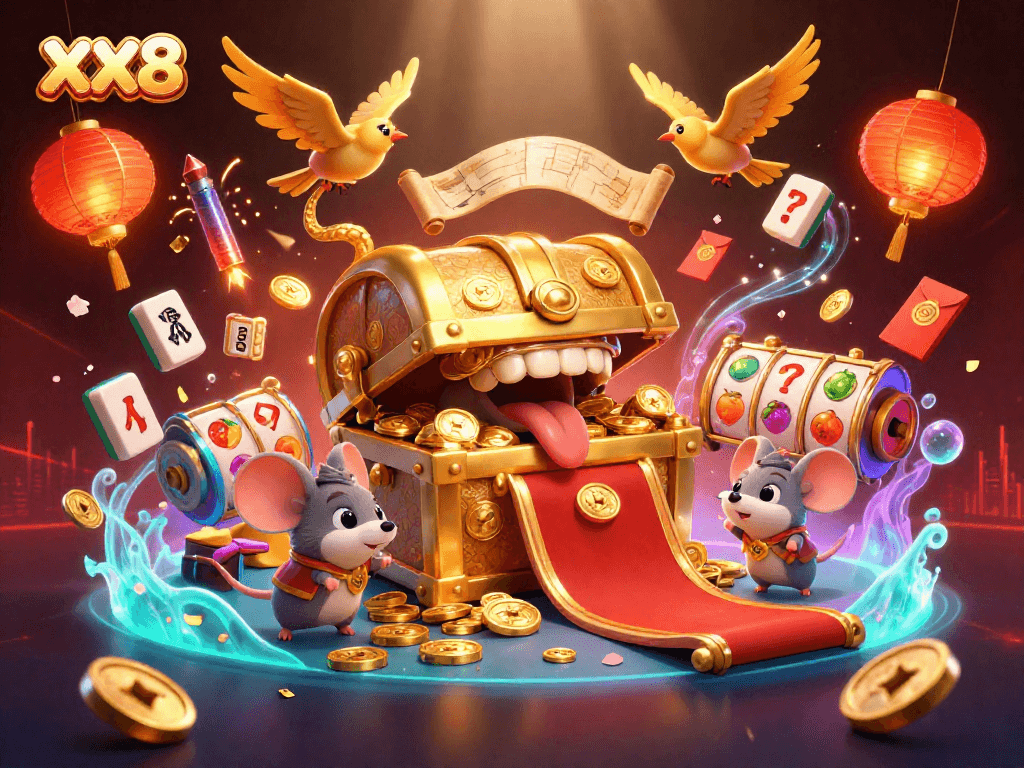 Engage with the thrilling world of XX8 gaming as adventurer mice chase riches in a vibrant casino scene.
