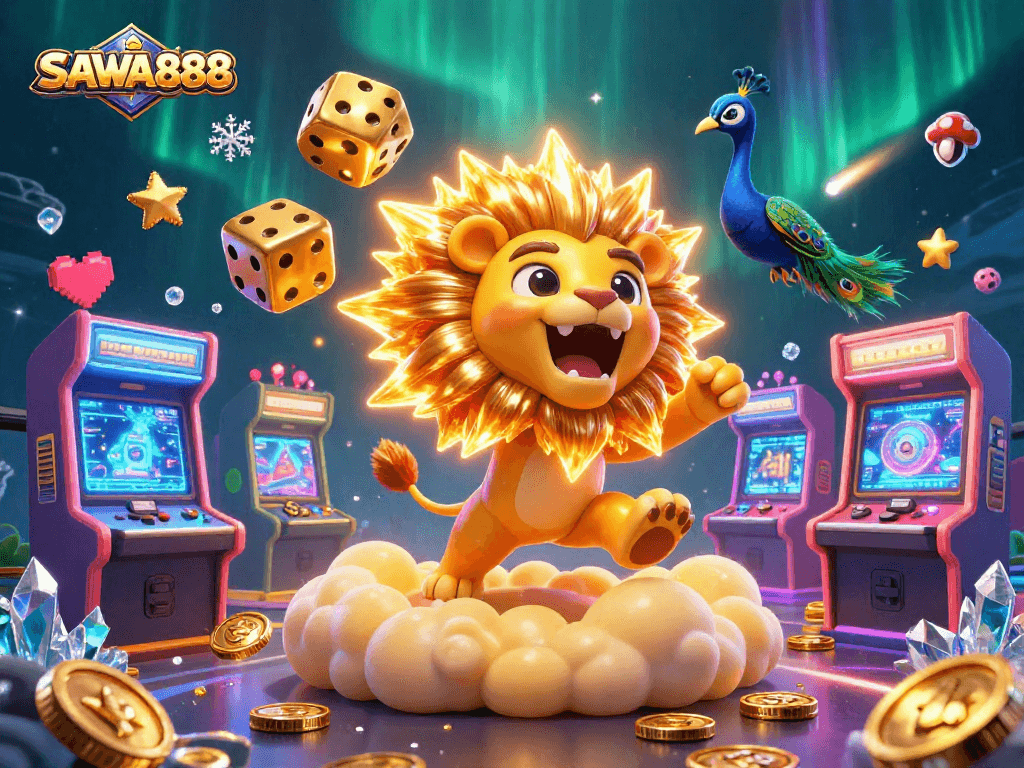 SAWA888 players engage with colorful 3D arcade themes and dazzling casino elements.