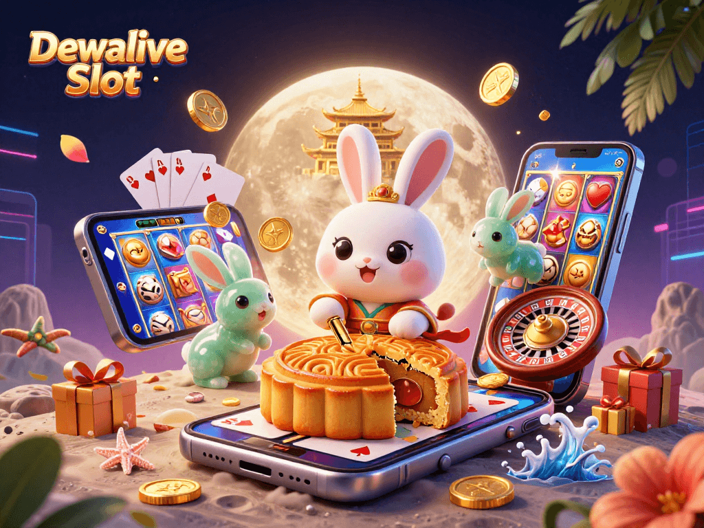 Engage with Dewalive Slot as a vibrant 3D scene reveals festive gaming excitement and opportunities.