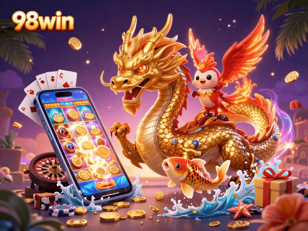 Join the excitement at 98win with a dynamic casino scene full of vibrant gaming action.