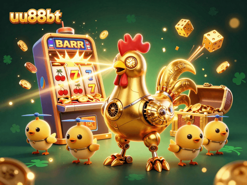 Engage in thrilling gameplay at uu88bt with a vibrant casino scene featuring festive characters.