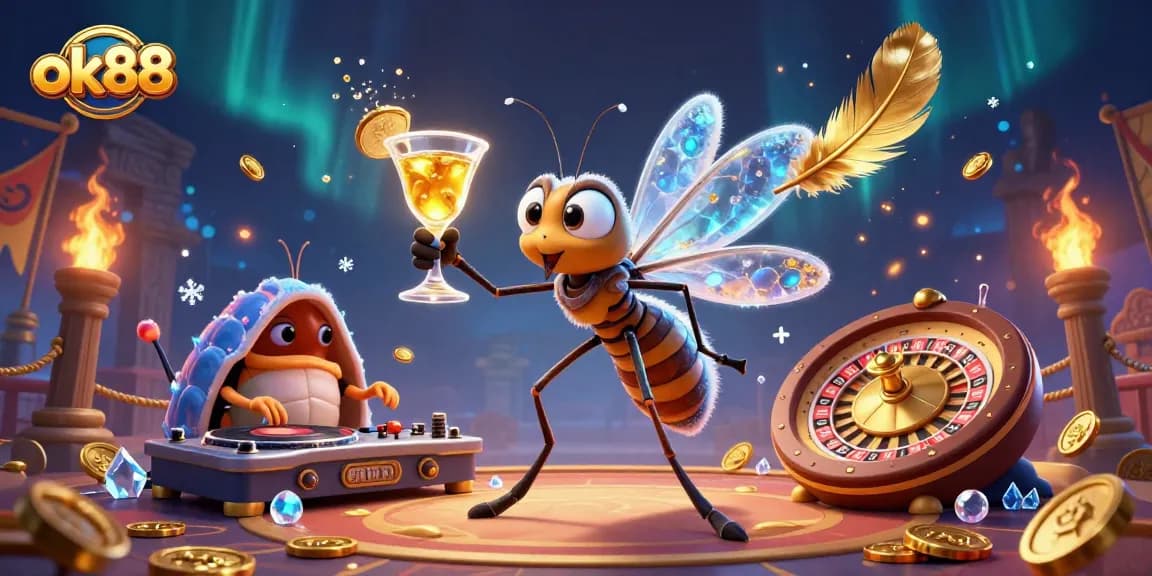 Experience thrilling games like ok88 with a lively casino mascot and dazzling elements.