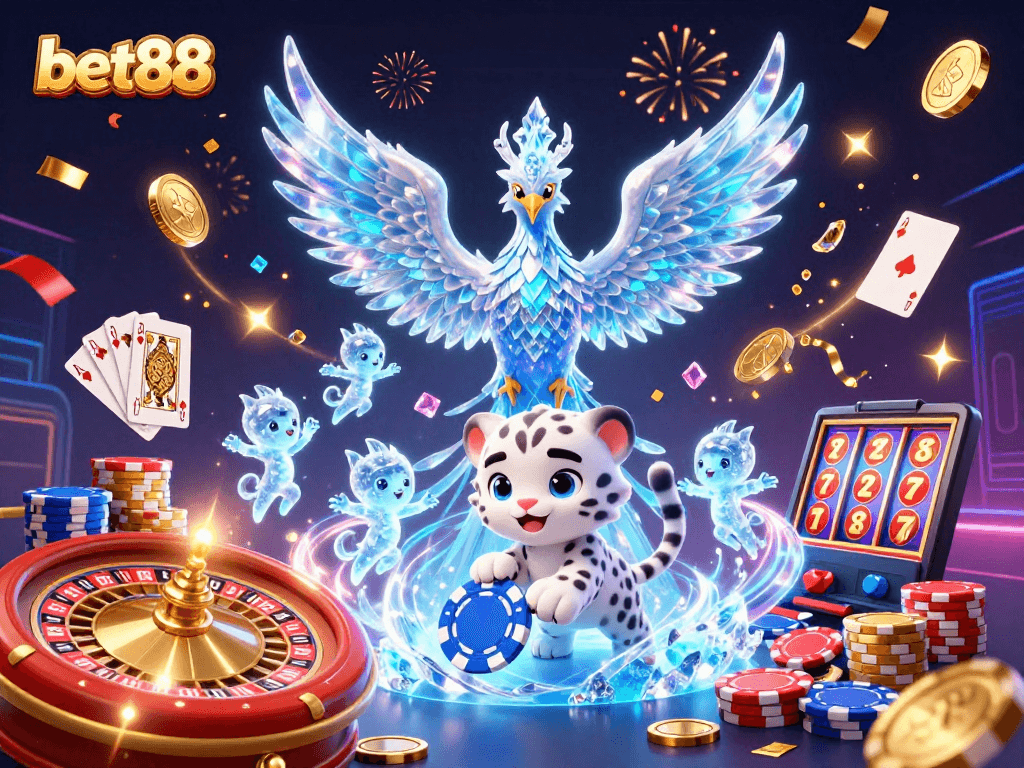 Experience the thrilling world of bet88, featuring an ice phoenix and dazzling casino elements.