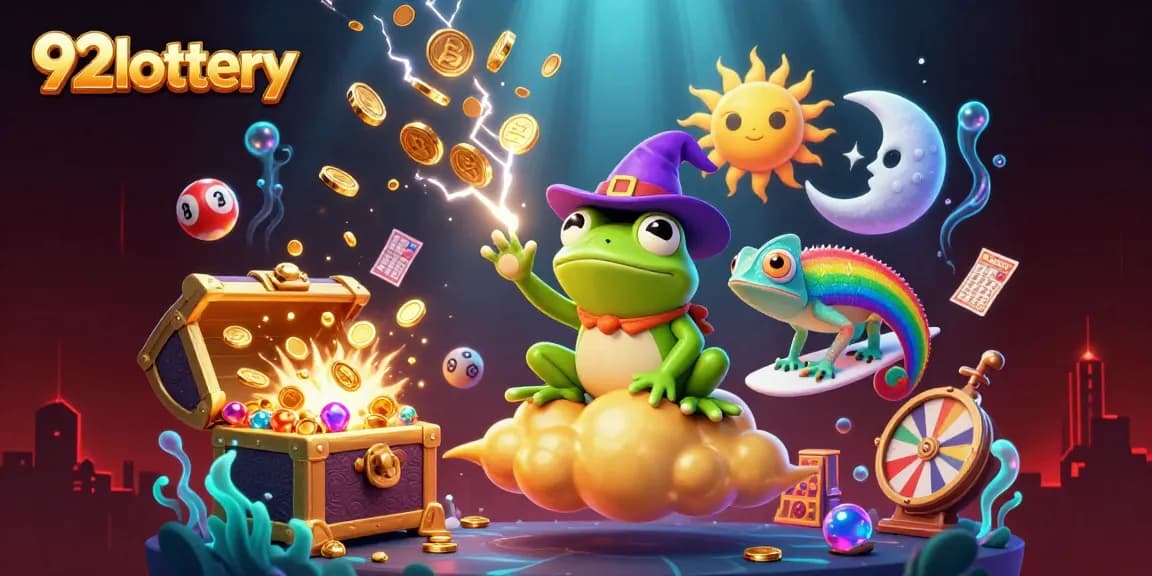 Experience the thrill of 92lottery with dynamic characters and vibrant elements in a rich gaming scene.