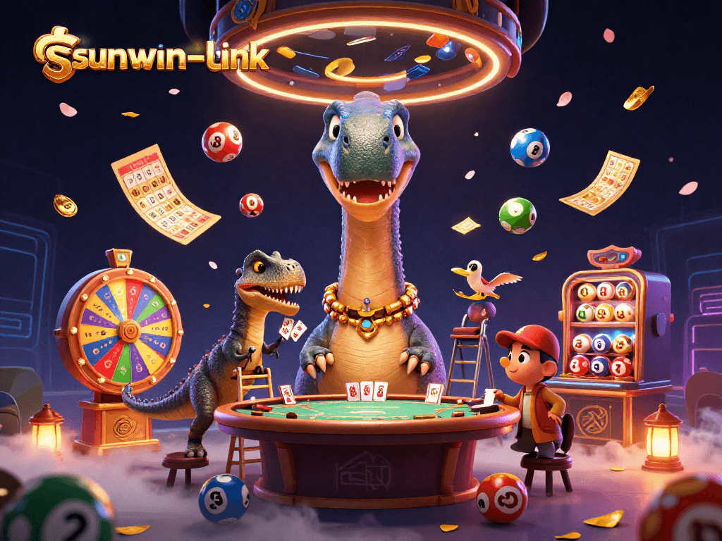 Win exciting games at sunwin-link with vibrant lottery balls and dynamic casino elements.