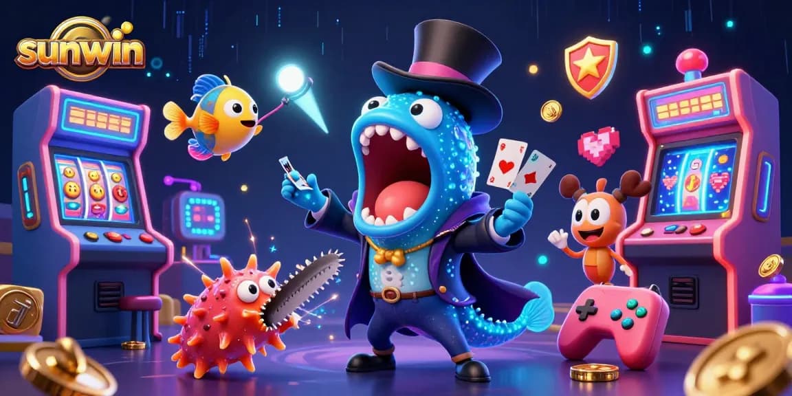 Experience sunwin's magical casino adventure with 3D sea creatures performing tricks in vibrant settings.