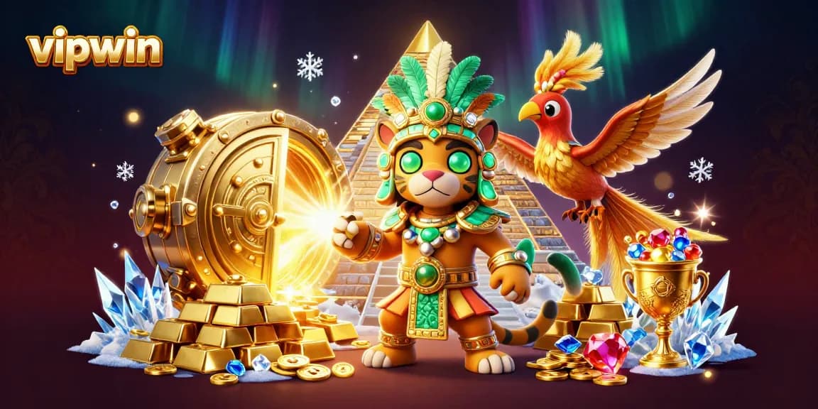 Experience the luxury of vipwin with a 3D Mayan jaguar priest in a dazzling casino scene.
