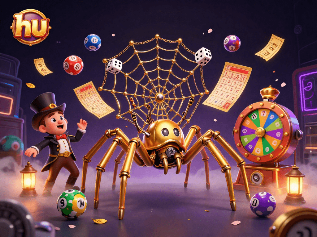 Catch exciting lottery balls and golden webbing with hu in this dynamic casino-themed illustration.