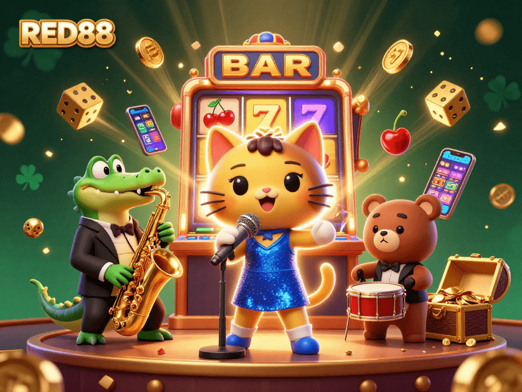 Experience thrilling jackpots at RED88 with vibrant casino characters and dynamic elements.