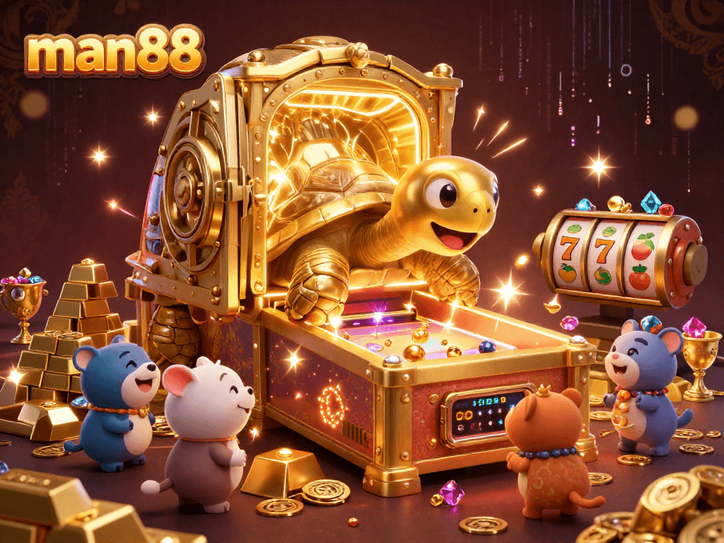 man88 players enjoy thrilling slot jackpots and vibrant casino games in a stunning 3D illustration