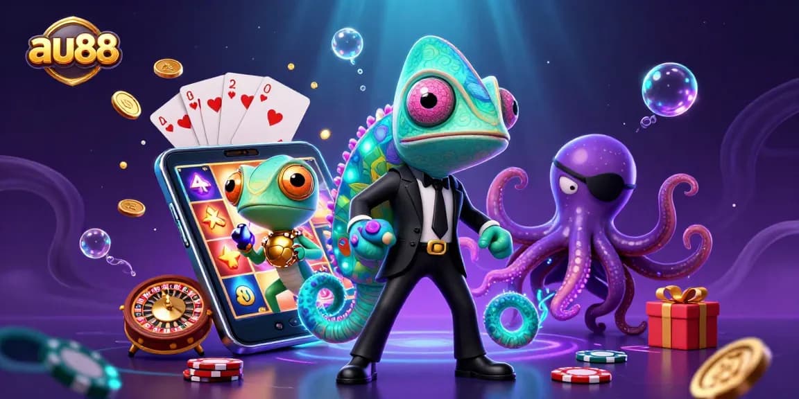Spin and win with au88 at this vibrant casino adventure featuring dynamic characters and gaming elements.