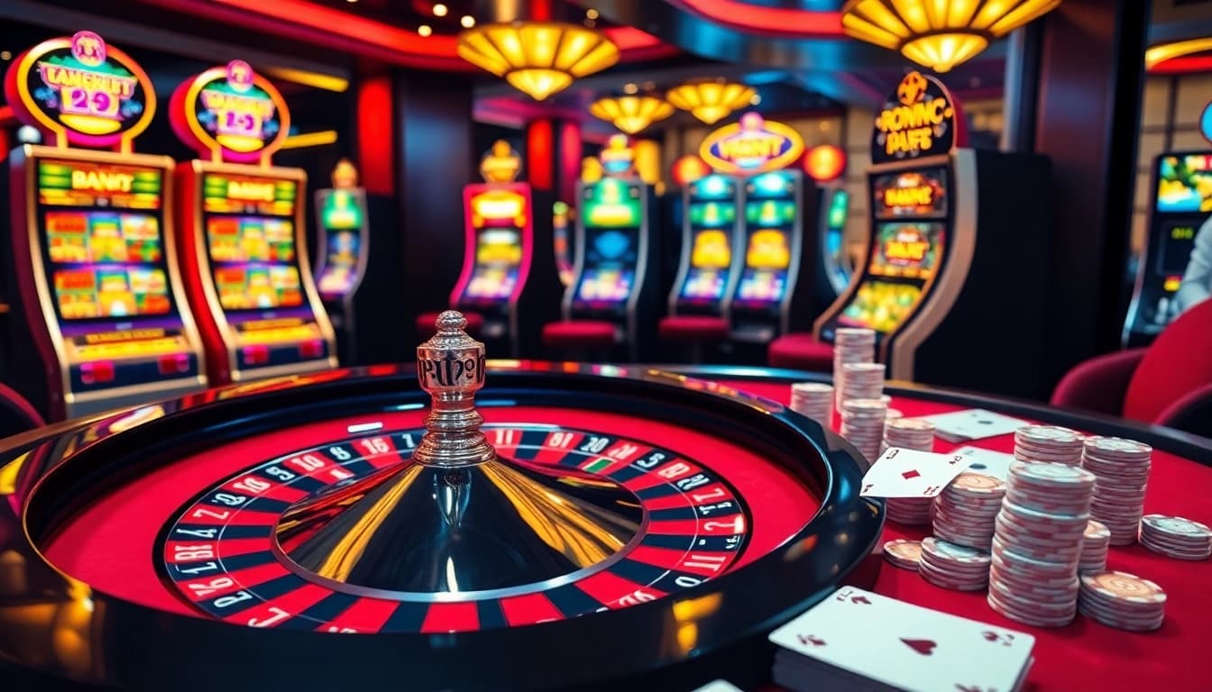 A stunning roulette scene at 33win.property, showcasing vibrant colors, elegant cards, and stacks of chips.