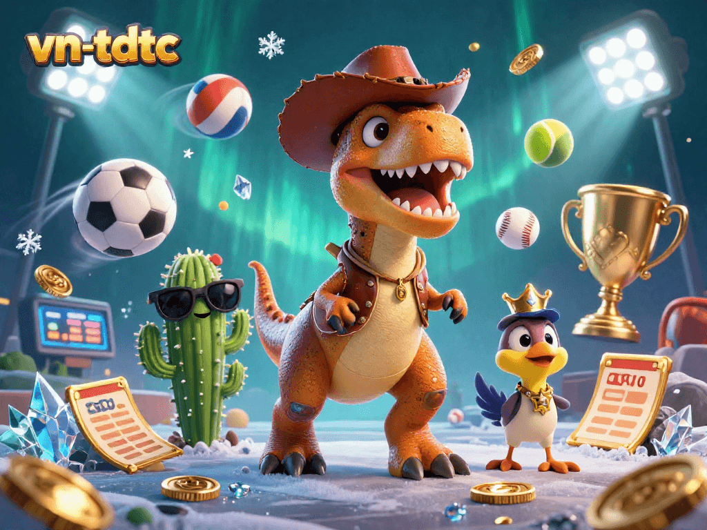 Join the fun at vn-tdtc with a cowboy dinosaur and friends in an exciting casino setting!