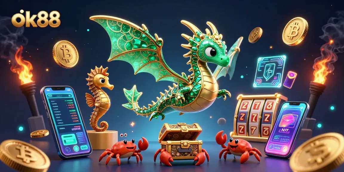 Join in the excitement at ok88 as you spin slot reels with a sea dragon and a treasure chest!
